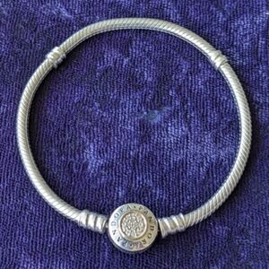 Pandora 14K Gold And 925 Sterling Silver Snake Bracelet, Paved Clasp, 6.5"